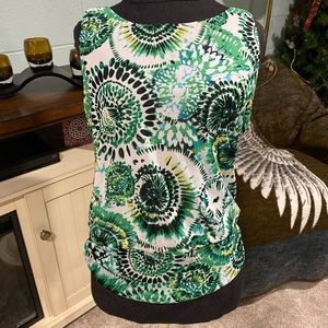 AB studio green patterned sleeveless summer top